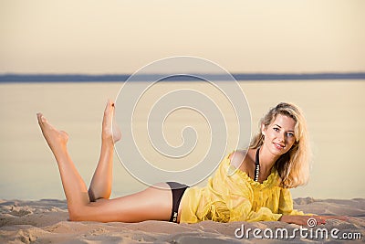 Gorgeous blonde on the beach Stock Photo