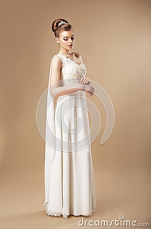 Gorgeous Bride in Sleeveless Dress Stock Photo