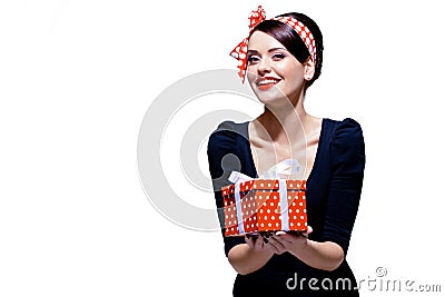 Gorgeous brunette with gift box Stock Photo