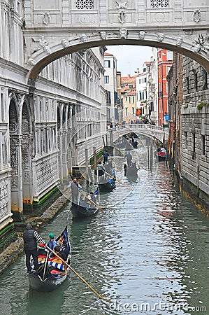 Gorgeous canal with gondollas in Venice, Italy Editorial Stock Photo