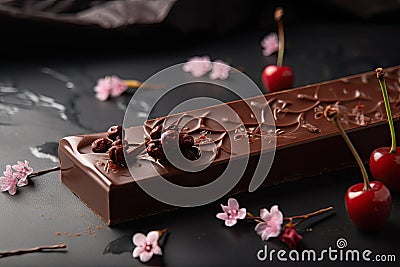 gorgeous chocolate bar, with delicate lace design, and cherry flavor Stock Photo