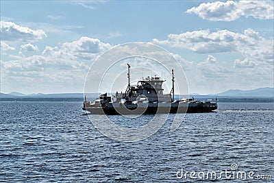 Ferry crossing Lake Champlain, New York, United States, US. USA. Editorial Stock Photo