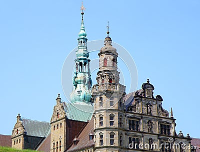 Gorgeous decorated tower and facade of Kronborg in Helsingor Stock Photo