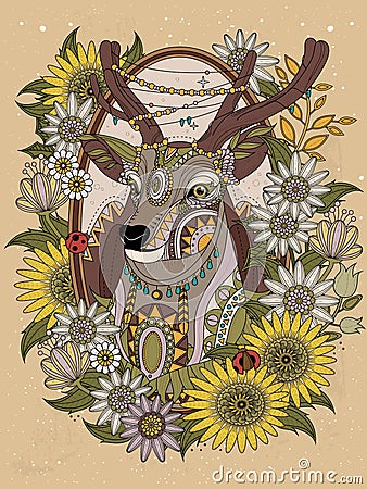 Gorgeous deer coloring page Vector Illustration