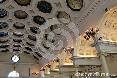 Exquisite architecture of ceiling made with zodiac themed stained glass, Canfield Casino Ballroom, Saratoga, NY, 2016 Editorial Stock Photo