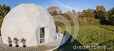 Gorgeous dome home of the future. Green Design, Innovation, Architecture. A spherical test building outside Editorial Stock Photo