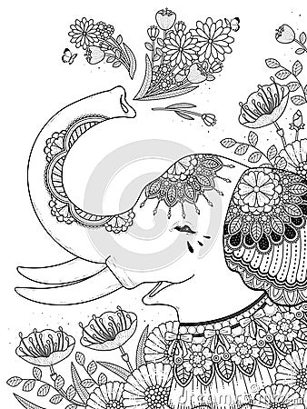 Gorgeous elephant coloring page Stock Photo