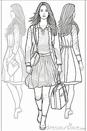 a gorgeous girl full body image coloring book generative AI Stock Photo