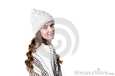 Gorgeous girl wearing warm knitted christmas jumper and a hat Stock Photo