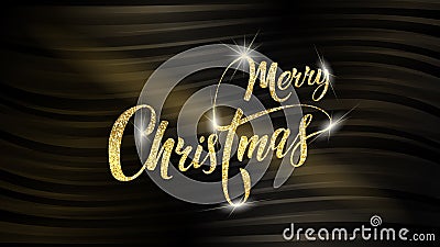 Gorgeous greeting hand lettering merry christmas executed in sparkling golden letters Vector Illustration