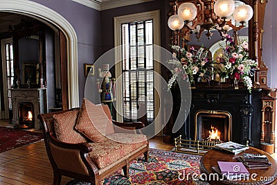 Gorgeous interior of old historic home welcomes guests in, The Mansion Inn, Saratoga Springs, New York, 2019 Editorial Stock Photo