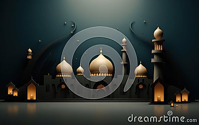 Gorgeous islamic greeting background. Mosque and Arabic Lantern. Ramadan kareem. Eid Mubarak background for Muslim Holidays Stock Photo