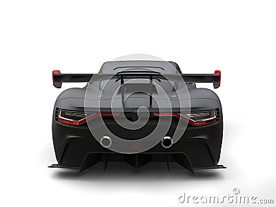 Gorgeous matte black super car with red details - back view Stock Photo