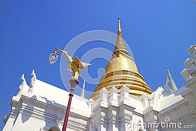 Gorgeous 43 Meters High Gilded Pagoda with the Holy Relics Inside of Wat Ratchabophit Temple, Bangkok, Thailand Stock Photo