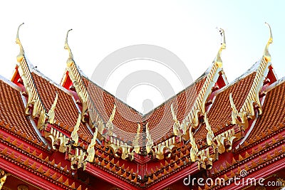 Gorgeous Multi-layered Gable Roof of the Ordination Hall of Wat Benchamabophit Temple in Bangkok, Thailand Stock Photo