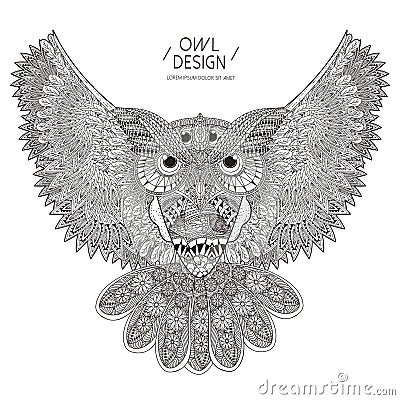 Gorgeous owl coloring page Vector Illustration