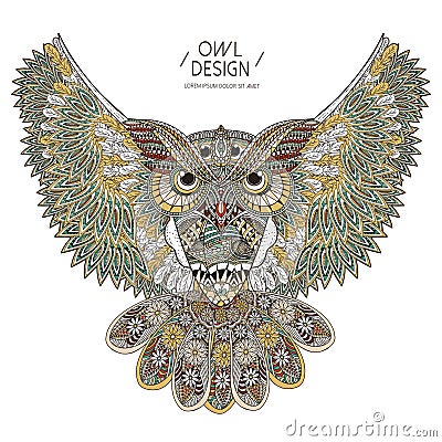 Gorgeous owl coloring page Vector Illustration