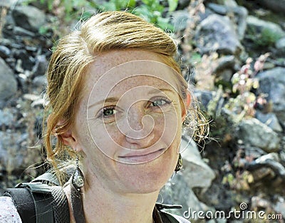 A Gorgeous Redhead on a Nature Hike Stock Photo