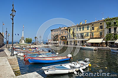 Gorgeous and romantic harbor of Lazise on the eastern shore of Lake Garda Editorial Stock Photo