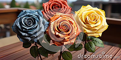 Gorgeous roses, like a flower fireworks, exploding with paints and aromas in the vastness of the Stock Photo