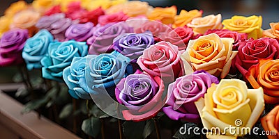 Gorgeous roses, like a flower fireworks, exploding with paints and aromas in the vastness of t Stock Photo