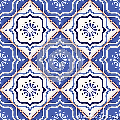 Gorgeous seamless patchwork pattern from colorful Moroccan tiles Vector Illustration