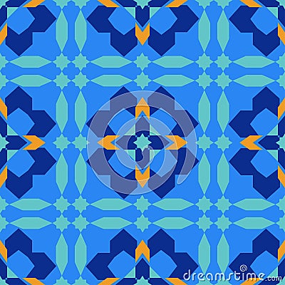 Gorgeous seamless pattern from blue Moroccan tiles, ornaments. Stock Photo