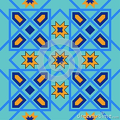 Gorgeous seamless pattern from blue Moroccan tiles, ornaments. Stock Photo