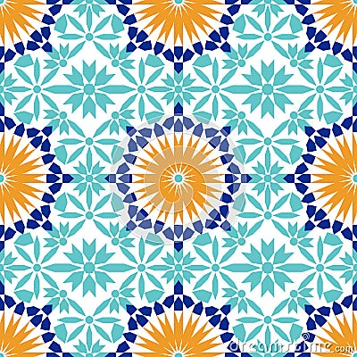 Gorgeous seamless pattern from blue Moroccan tiles, ornaments. Stock Photo