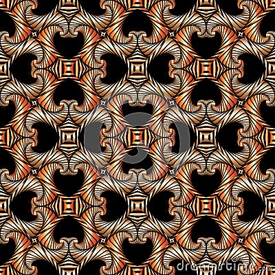 Gorgeous seamless pattern with bronze shades decorative ornament on black background Vector Illustration