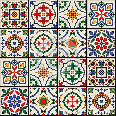 Gorgeous seamless pattern . Moroccan, Portuguese tiles, Azulejo, ornaments. Vector Illustration