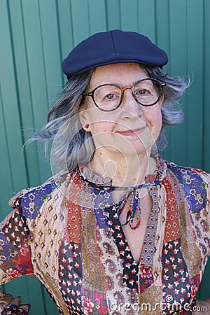 Gorgeous senior woman with long white hairstyle Stock Photo