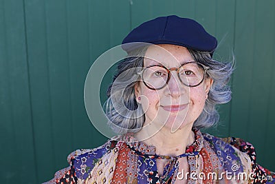 Gorgeous senior woman with long white hairstyle Stock Photo