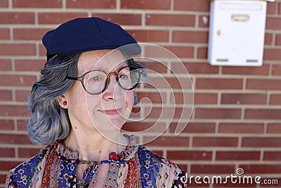 Gorgeous senior woman with long white hairstyle Stock Photo