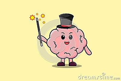 A gorgeous smart cute cartoon magician Brain Vector Illustration