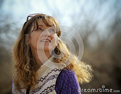 A Gorgeous Smiling Brunette with Long Hair Stock Photo