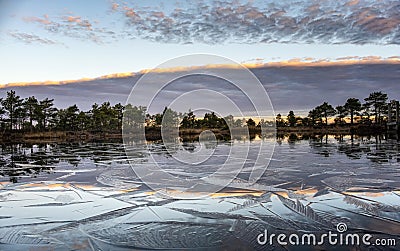 gorgeous sunrise on a bog lake Stock Photo