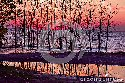 Sunset at Sugar Creek County Park, Door County, WI Stock Photo