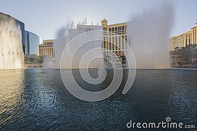 Gorgeous view of casino hotel Bellagio fountains. Las Vegas. Editorial Stock Photo