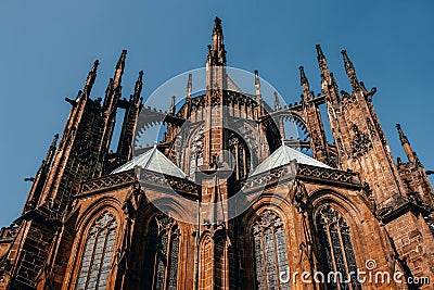 Gorgeous view of Gothic capel cathedral , Monument of German Roman Catholicism Neogothic architecture .the Catholic St. Vitus, Stock Photo