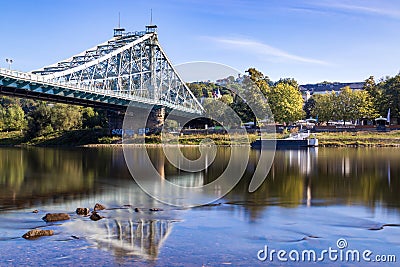 Gorgeous view of the Loschwitz Bridge over the river Elbe in Dresden, Germany Stock Photo