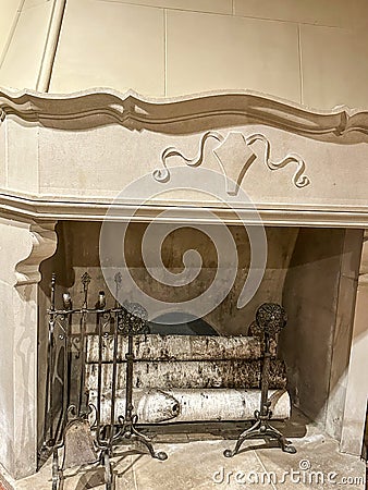 Beautiful white fireplace at Paine Art Center in Oshkosh, Wisconsin Stock Photo