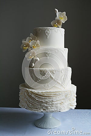 Gorgeous white wedding cake Stock Photo