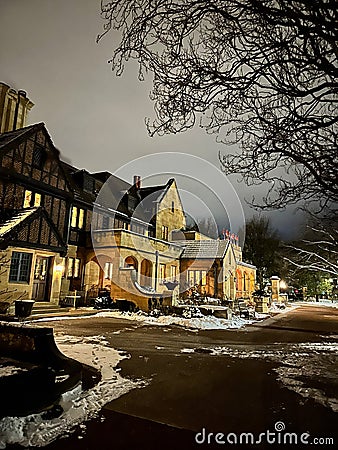 Gorgeous winter view of Paine Art Center in Oshkosh, Wisconsin Stock Photo