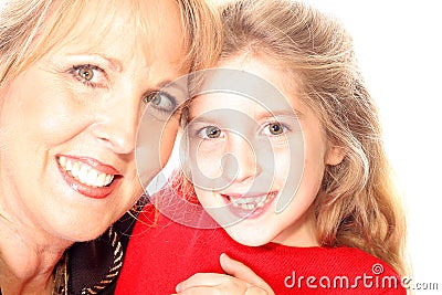 Gorgeous woman & child hugging upclose Stock Photo