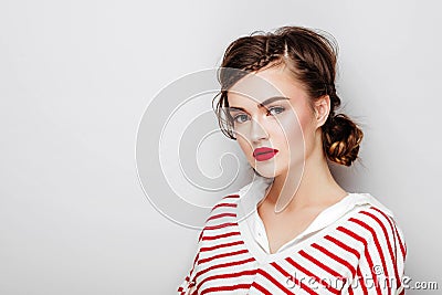 Gorgeous Young Brunette Woman face portrait. Stock Photo
