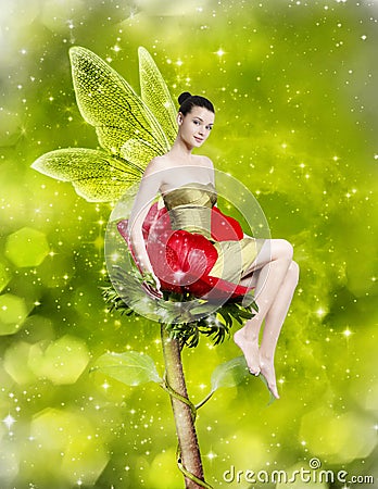 Gorgeous young woman as spring fairy Stock Photo