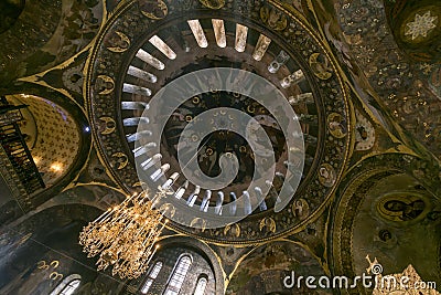 Gorgeously decorated frescoes on the walls in the interior of the Refectory Church in Pechersk Lavra in Kyiv Editorial Stock Photo