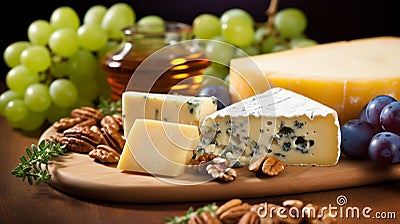 Gorgonzola cheese: crumbly, ivory base with streaks of bold blue, a pungent aroma and tangy taste Stock Photo