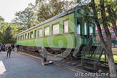 The personal armored train car of Stalin stands in the courtyard of the Stalin Museum in Gori in Georgia Editorial Stock Photo